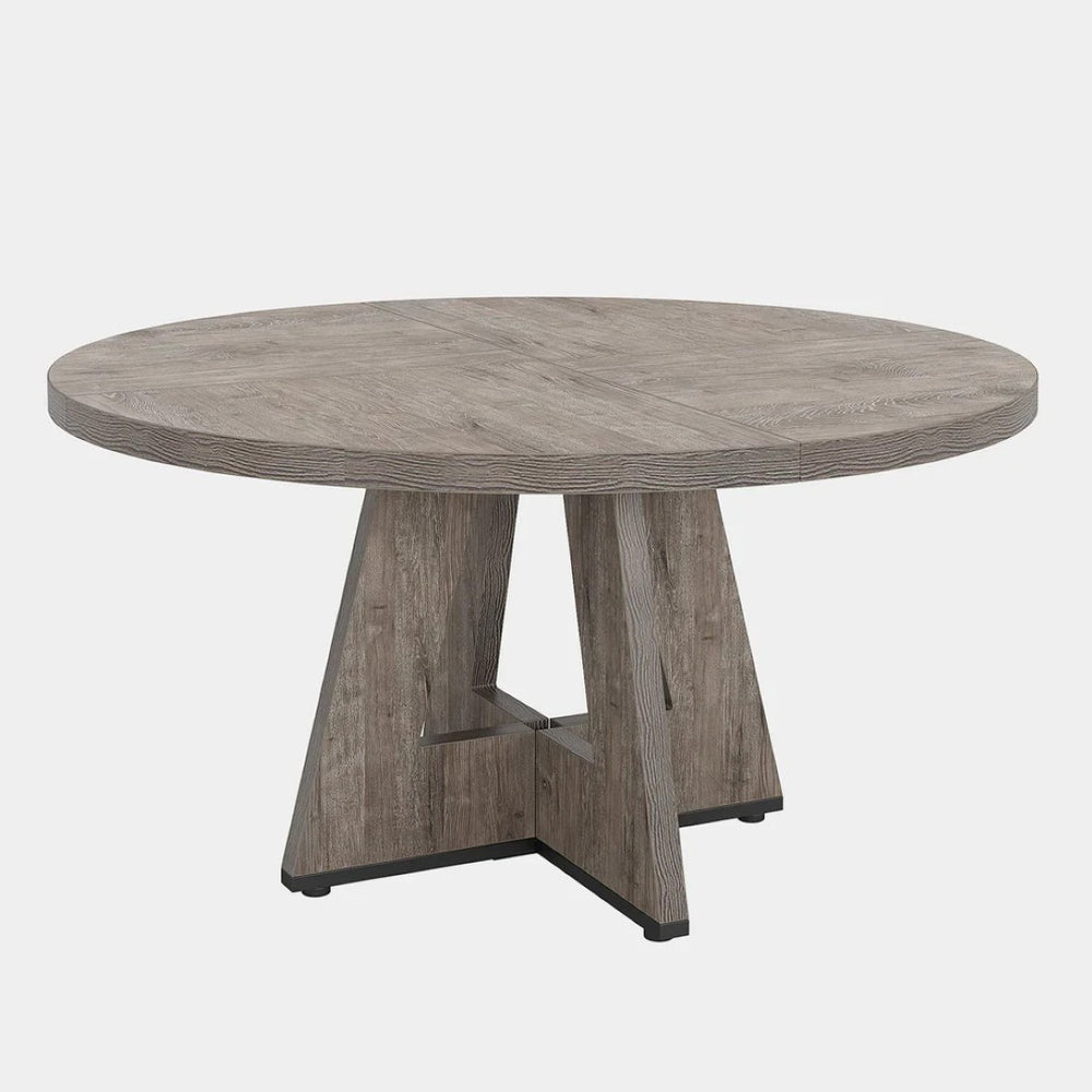 English Elm 47 Inch Round Pedestal Dining Table Distressed Farmhouse Mdf Top Seats Four Grey T3971P419255