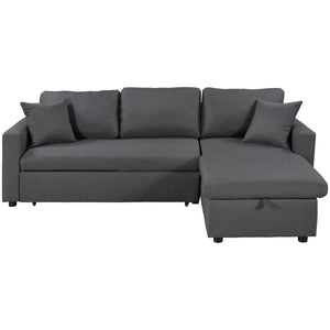 English Elm U_STYLE 87.44" Upholstery Sleeper Sectional Sofa Grey with Twin Fold-Out Bed, Storage & 2 Cushions WY000321AAE
