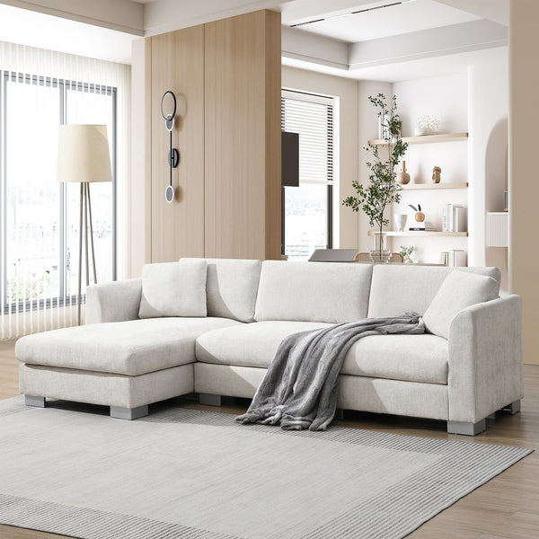 English Elm 96*56" Modern Cloud Sectional Sofa with Oversized Chaise, Luxurious Chenille 4-Seat, Aluminum Legs Minsk Gray N723S6037A