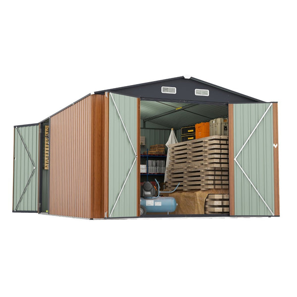 English Elm Campcraft Galvanized Steel Outdoor Storage Shed with Triple Lockable Doors and Vents W1598S00036