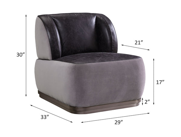 English Elm Antique Top Grain Leather Accent Chair with Vintage Patchwork Aluminum Frame, Slate Grey Elegance B062P209152