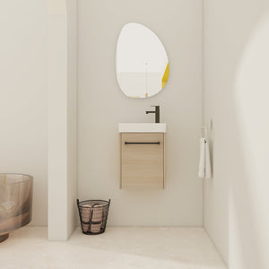 English Elm 16'' Floating Wall-Mounted Bathroom Vanity with Ceramic Basin, Soft-Close Door, Water-Resist Finish Light Oak W999P236336