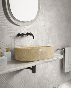 English Elm Gold Marble Vessel Sink - Luxurious Natural Stone With Warm Veining, Polished Finish, 23.6X15.7 Inches W1696P333272