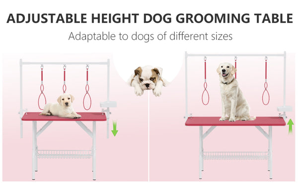 English Elm 47'' Foldable Dog Grooming Table X-lift Adjustable Height Station with Arm Noose Organizer Pink W3587P358729