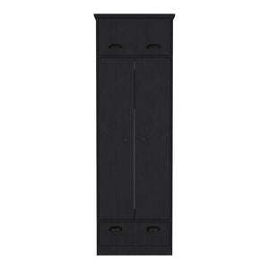 English Elm Falkland Armoire with Spacious Double-Door Storage, Hanging Rod, Upper Hinged Drawer & Chic Handles Black 73 L x 24 W x 3 H B200S00369