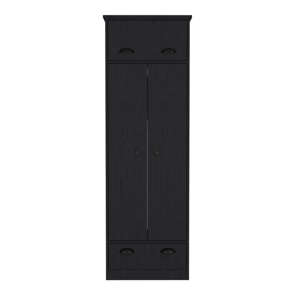 English Elm Falkland Armoire with Spacious Double-Door Storage, Hanging Rod, Upper Hinged Drawer & Chic Handles Black 73 L x 24 W x 3 H B200S00369