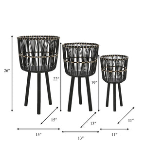 English Elm S/3 Bamboo Tiered Planters with Stands Matte Black Sustainable Indoor Outdoor Set B079106796