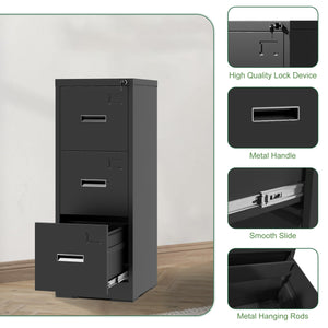 English Elm 3 Drawer Metal Vertical File Cabinet with Lock, Anti-Tilt, Quiet Ball-Bearing Slides and Label Holders for A4 Legal Letter Storage Black T2398P342715