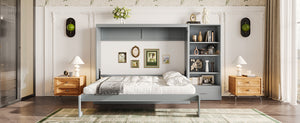 English Elm Queen Murphy Bed with Built-In Shelves, Height-Adjustable Storage & Drawer for Small Spaces Gray 71.6 L x 21.5 W x 6.1 H N733S309223E