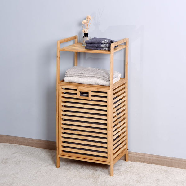 English Elm Bathroom Bamboo Laundry Basket with Tilt-Out Hamper & 2-Tier Shelves, Removable Liner, Space-Saving 37.8" W40934117