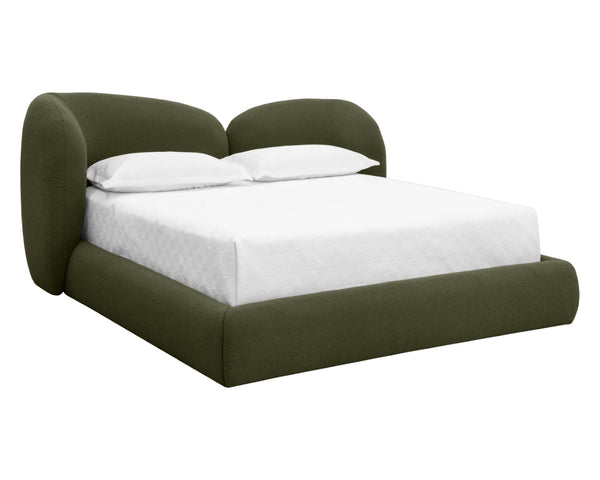 Sunpan ESME Bed - Luxurious King Size Design in Soft Copenhagen Olive Boucle for Ultimate Comfort & Style 112631