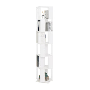 English Elm 6 tier Rotating Bookshelf with 360° Spin, Large Capacity Wood Veneer & Acrylic Shelves for Compact Spaces White W409P167478