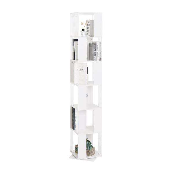 English Elm 6 tier Rotating Bookshelf with 360° Spin, Large Capacity Wood Veneer & Acrylic Shelves for Compact Spaces White W409P167478