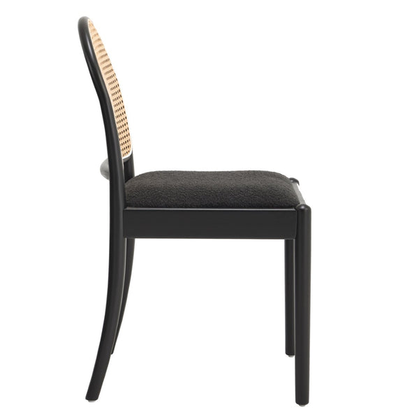 English Elm Rattan Backrest Dining Chairs Set of 2 Teddy Fabric Cushion Solid Wood Legs Kitchen Black W3244P475533
