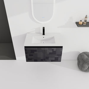 English Elm 30'' Floating Wall-Mounted Bathroom Vanity Set With Ceramic Sink, Soft-Close Doors & Modern Design W999S00209