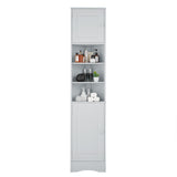 English Elm Multi-Functional Corner Cabinet Tall Bathroom Storage Cabinet With Two Doors and Adjustable Shelves, Open Shelf, Grey