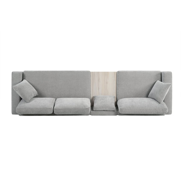 English Elm Modern Chenille Three Seat Sofa with Console Storage Armrest for Living Room Grey N763S000060E
