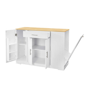 English Elm 53'' Kitchen Storage Islands with Drawers and Trash Can Storage, Modern Farmhouse Design, 53.2"W x 20.9"D x 38.0"H White W1820P281267