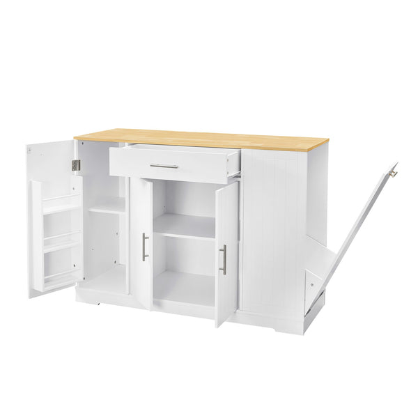 English Elm 53'' Kitchen Storage Islands with Drawers and Trash Can Storage, Modern Farmhouse Design, 53.2"W x 20.9"D x 38.0"H White W1820P281267