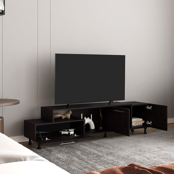 English Elm Tv Stand with Three Open Shelves for Media Storage and Decor, Slim Profile, Eco-Friendly Engineered Wood Black 52.76 L x 18.9 W x 5.91 H B097P296844