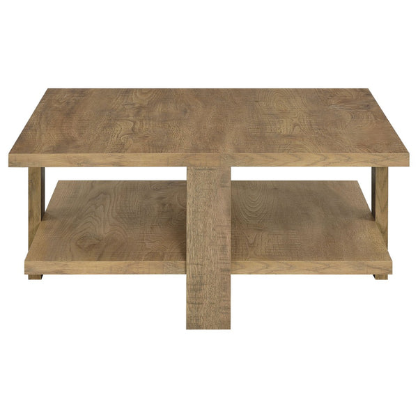 English Elm Runnion Dual Tier Square Coffee Table Warm Brown Finish for Farmhouse Living Rooms B062P441084