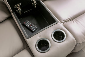 English Elm Light Light Gray Power Recliner with Pillow Arms, Top-Grain Leather, Wall-Hugger, Hardwood Frame, USB Remote B2741P387645