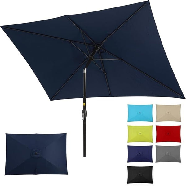 English Elm 6.5 X 10 Ft Rectangular Outdoor Patio Umbrella with Crank Tilt Uv Resistant Canopy Navy Blue B082P454958