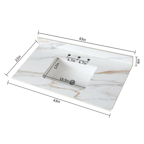 English Elm 43 Inch Marble Vanity Top - Elegant Carrara White Sink With 4" Backsplash & Durable Design For Bathrooms W2699P192444