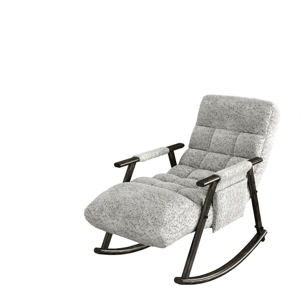 English Elm 42"l Folding Rocking Chair Iron Frame Cushioned High Back Adjustable Footrest Lounge Grey W1669P163321