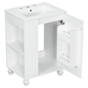 English Elm Christopher Knight Home® - 24" Retro Bathroom Vanity with Ceramic Sink, Solid Wood Frame, Soft-Close Door, Ample Storage White N759P293645K