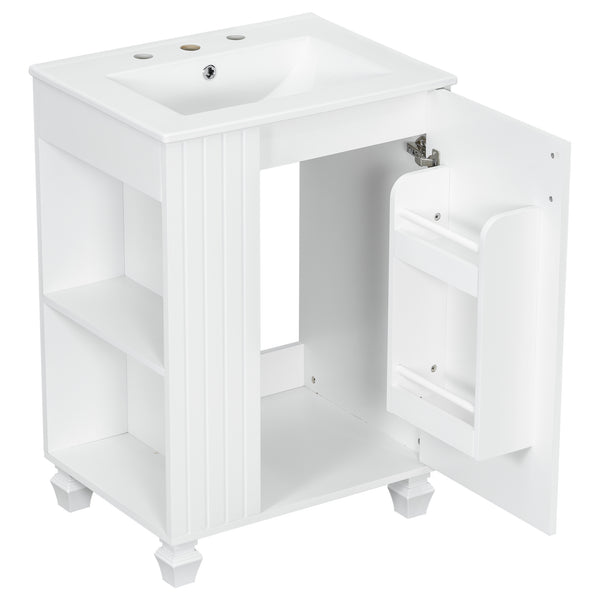 English Elm Christopher Knight Home® - 24" Retro Bathroom Vanity with Ceramic Sink, Solid Wood Frame, Soft-Close Door, Ample Storage White N759P293645K