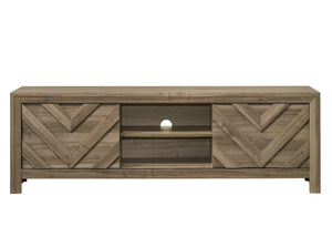 English Elm 1pc Rustic Chevron TV Stand 71.2" - Warm Wood Entertainment Console with Geometric Doors, Ample Storage B2741P383312