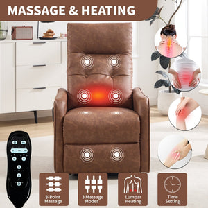 English Elm Brown Pu Leather Power Lift Recliner with Massage Heat and Usb for Senior Comfort W1803P364109