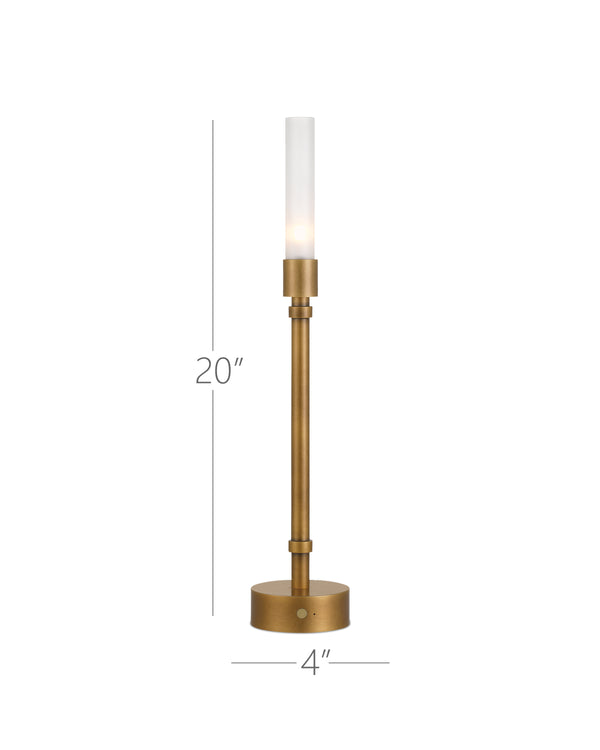 Currey & Company Paseo Brass Cordless Table Lamp - Sleek Candelabra Design With Rechargeable Base For Versatile Lighting Gold Metal ,Glass 6700-0013-currey-company