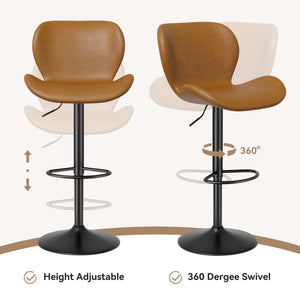 English Elm Swivel Bar Stools Set Of 2 - Adjustable Pu Leather Chairs With Back & Footrest For Comfort & Style T3950P396422-GIGA