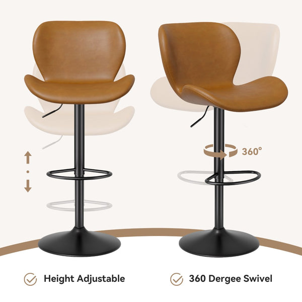 English Elm Swivel Bar Stools Set Of 2 - Adjustable Pu Leather Chairs With Back & Footrest For Comfort & Style T3950P396422-GIGA