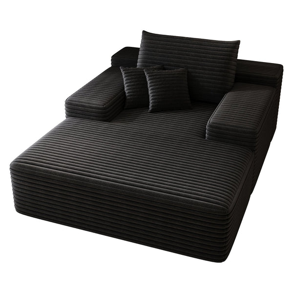 English Elm Modern Sofa bed lounger Antique Black Corduroy – No Assembly, Oversized Chaise, Cloud-Like Comfort, 600lb Capacity W2824P301533