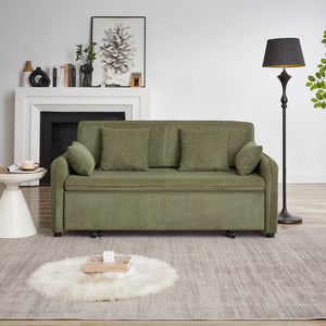 English Elm FX'' 66 Inch Sleeper Sofa Bed 3-in-1 Convertible Pullout Sofa with Plush Corduroy, 4 Pillows, Pockets Green W1926S00057