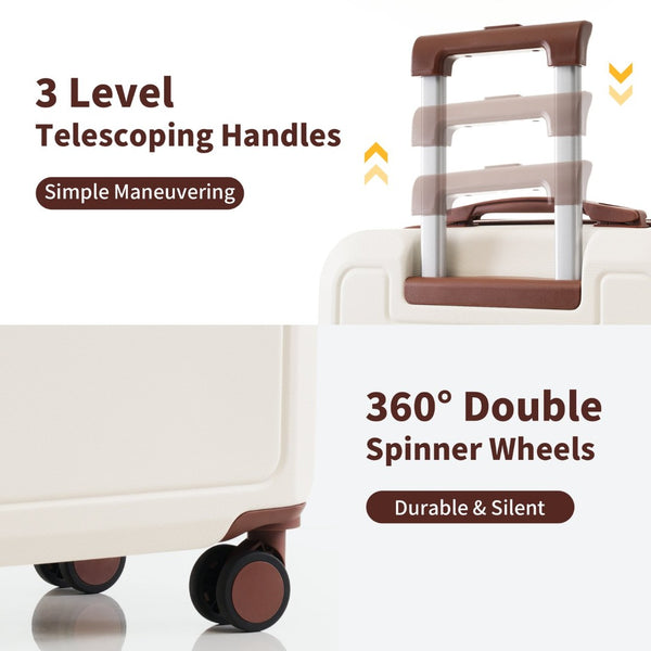English Elm 4 Piece Hard Shell Abs Luggage Set with Spinner Wheels Tsa Lock and Packing Cubes Brown+White N732P197378K