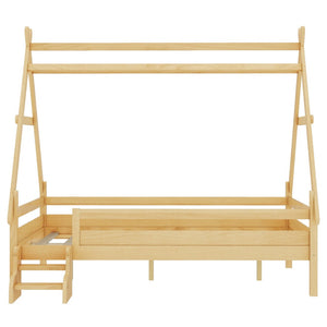 English Elm Twin House Shaped Platform Bed Solid Pine Frame with Built in Stairs for Kids Natural W1580P354721