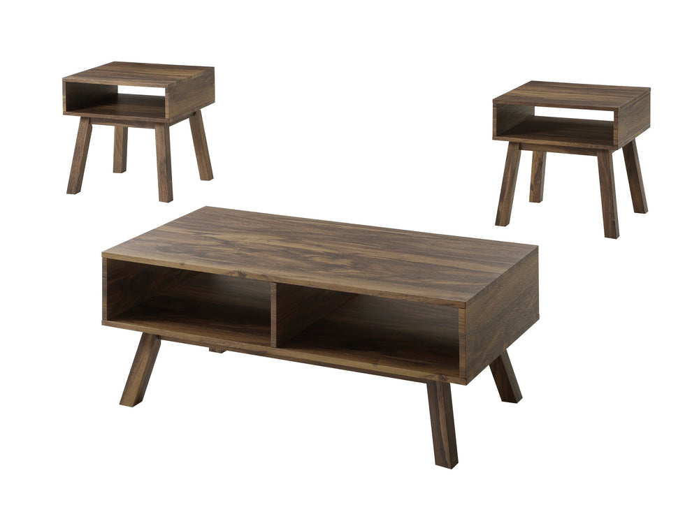 English Elm 3PC Mid-Century Modern Coffee Table Set with Built-In Storage Shelves Wood Grain Finish Brown, Stylish Living Room Ensemble B011P405680