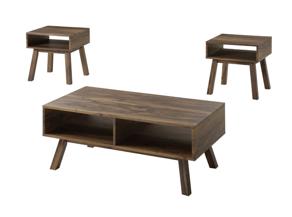 English Elm 3PC Mid-Century Modern Coffee Table Set with Built-In Storage Shelves Wood Grain Finish Brown, Stylish Living Room Ensemble B011P405680