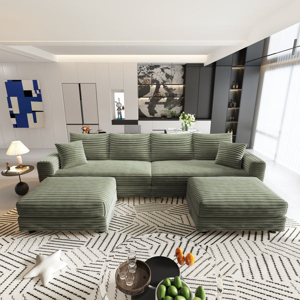 English Elm 102.4" Plush Corduroy 4-Seat Sofa - Comfy Modern Couch With Pillows & Ottomans, Versatile Lounge Solution W1885S00136