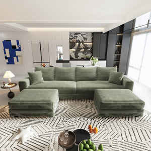 English Elm 102.4 Inch Plush Corduroy Cloud Sofa Deep Seat Four Person Convertible Lounge for Living Room Green W1885S00343