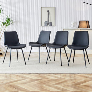 English Elm Black Faux Leather Dining Chairs Set of 4 with Curved Seats and Slim Metal Legs W1151P408848