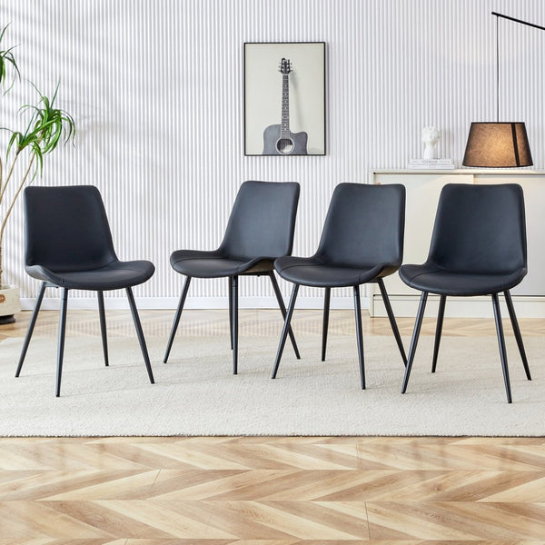 English Elm Black Faux Leather Dining Chairs Set of 4 with Curved Seats and Slim Metal Legs W1151P408848