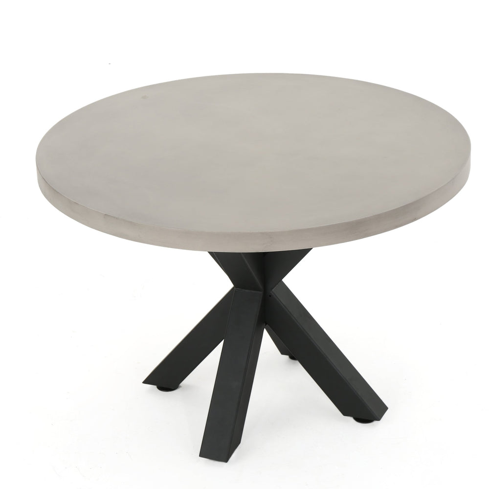 English Elm Christopher Knight Home® - Goleta Round Table - Modern Minimalist Design With Sculptural Metal Base & Concrete-Style Top 60886.00L_60886.00MGOT
