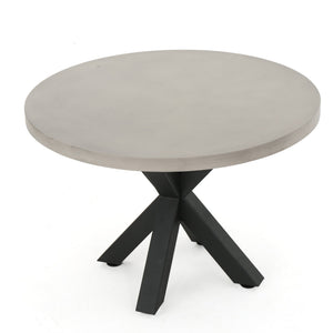 English Elm Christopher Knight Home® - Goleta Round Table - Modern Minimalist Design With Sculptural Metal Base & Concrete-Style Top 60886.00L_60886.00MGOT