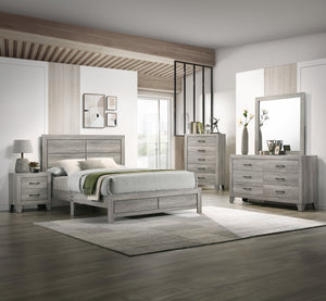 English Elm 1pc Queen Size Panel Bed Headboard with LED Lighting, Sleek Sloping Design and Built-In Shelves for Storage and Ambiance Gray 65.75 L x 28.35 W x 5.31 H B2741P333941