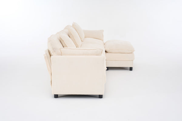 English Elm 108" L-shaped Chenille Cloud Sectional Deep Seat Sofa with Ottoman for Living Rooms Beige W3244S00003